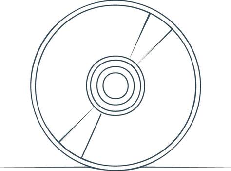 Minimalist line drawing of a compact disc with concentric circles and radiating lines vector