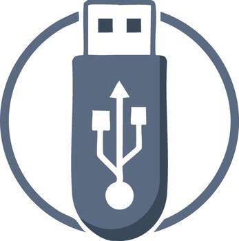Digital USB flash drive icon with connection symbol inside a circle vector