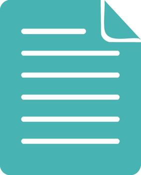 Teal document paper file icon with folded corner and text lines minimal graphic design element vector