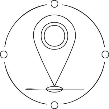 Location pin pointer icon with circular radius for global positioning and tracking vector