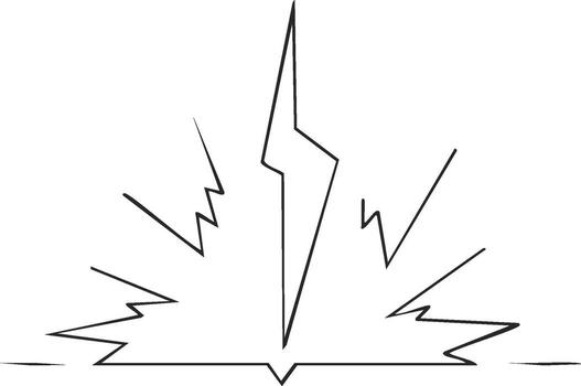 Simple Line Drawing of Lightning Strike with Shards and Ground Level vector