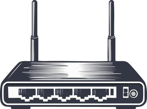 Wireless Internet Router with Two Antennas Network Hub for Data Transmission vector