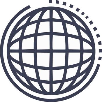 Stylized globe icon with dotted circular lines representing global connection and digital networks vector