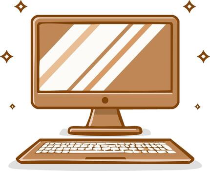 brillante escritorio todo en uno computadora con teclado dibujos animados ilustración vector