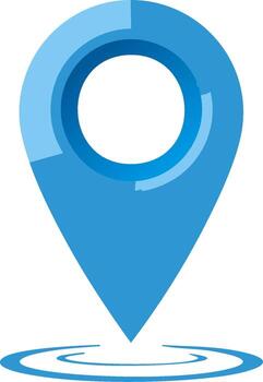 Blue 3D location pin icon with ripple effect for GPS navigation and destination marking vector