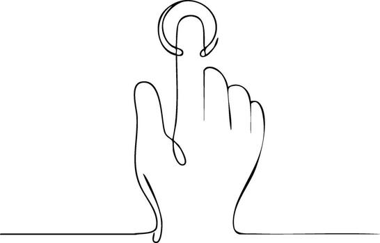 Finger Touching a Round Virtual Button, One Line Minimalist Hand Gesture Concept vector