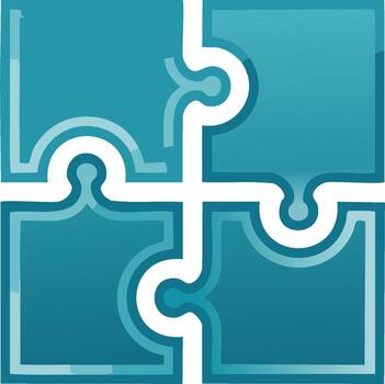 Modern teal four piece jigsaw puzzle icon for business concepts of collaboration unity and solutions vector