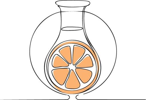 Orange Slice in Laboratory Flask Continuous Line Art Design vector