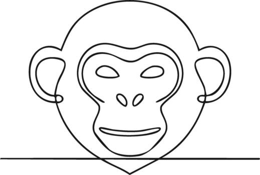 Minimalist continuous line art drawing of a playful monkey head with a simple outline vector