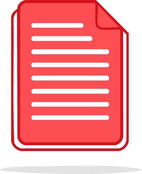 Red document file icon with white text lines and a curled corner representing data and information vector