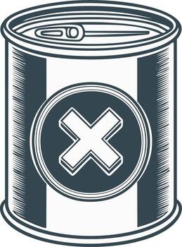 Generic canned food with a large X mark on the label line art vector