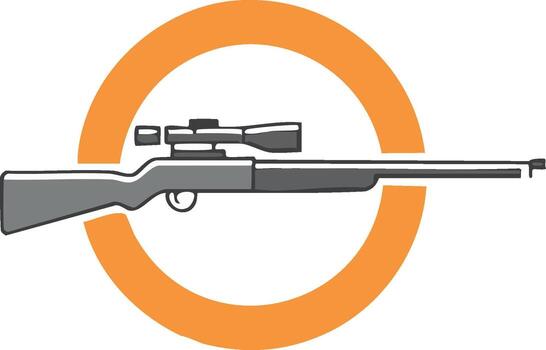 caza rifle icono arma de fuego con alcance dentro naranja circulo para gráfico diseño vector