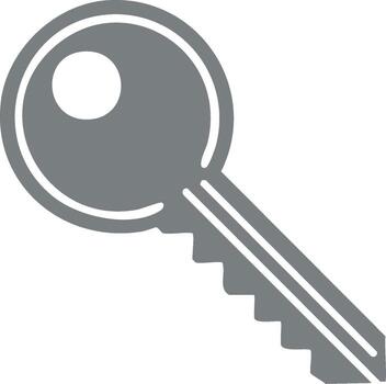 Simple Key Icon - Minimalist Grey Key with Circular Head and Cut Blade Symbol on White Background vector