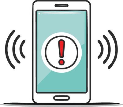 Smartphone with a warning alert notification showing an exclamation mark and vibrating vector