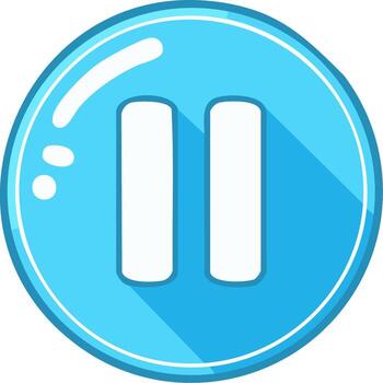 Round Glossy Blue Pause Button Icon with Long Shadow for UI UX Design vector