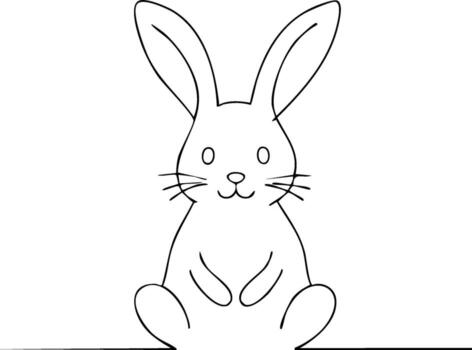 Minimalist black outline drawing of a cute sitting rabbit with long ears and simple features vector