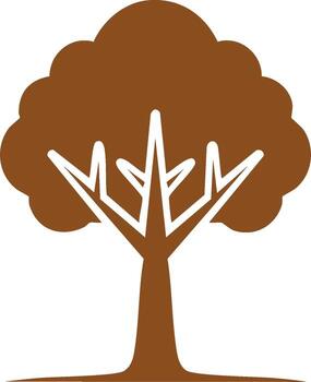 Stylized Tree Icon with Bare Branches and Simple Leaf Shape in Autumn Brown vector
