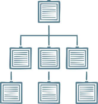Hand drawn flow chart showing organizational hierarchy with documents and simple tree structure vector