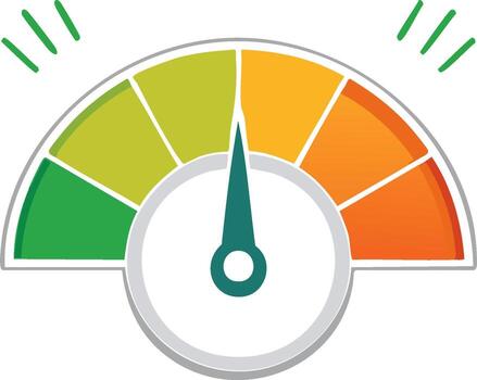 Speedometer gauge with colorful segments indicating performance or status vector