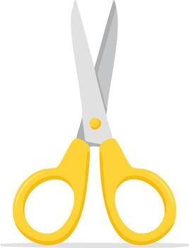 Isolated scissors with yellow handles, precision cutting instrument, simple flat style icon for craft and office tasks vector