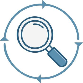 Continuous Search and Analysis Process Icon with Magnifying Glass and Circular Arrows vector