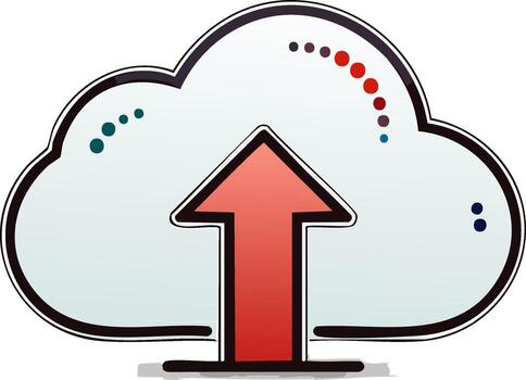 Digital cloud icon with red upward arrow indicating data upload progress vector