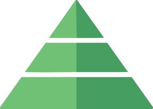 Three-level green pyramid chart icon for business hierarchy and data visualization vector