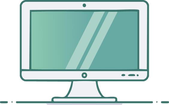 Modern computer monitor with teal gradient screen in clean outline style vector