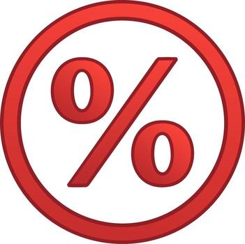 Red percentage symbol icon with gradient effect in a circle frame discount concept vector