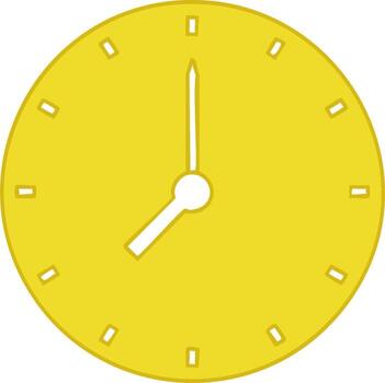 Vibrant yellow clock face with hands pointing to eight o'clock, simple time illustration vector