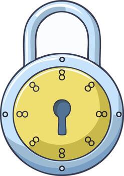 Cartoon Styled Timer Lock with Eight Numerals on the Face for Deadline Concepts vector