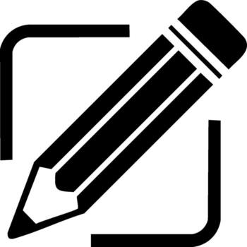 Black pencil writing icon within a rounded square frame symbolizing creation and documentation vector