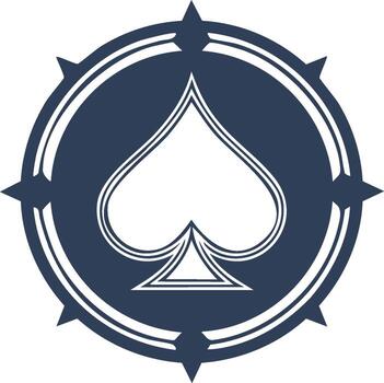 Spade Playing Card Suit Emblem in Navy Circle with Sharp Points Design vector
