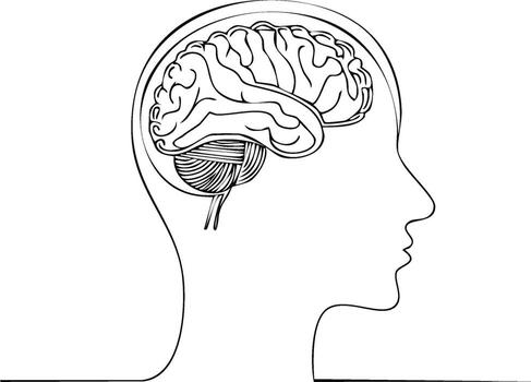 cabeza perfil demostración cerebro contorno simbolizando humano inteligencia y cognitivo función en limpiar minimalista estilo vector