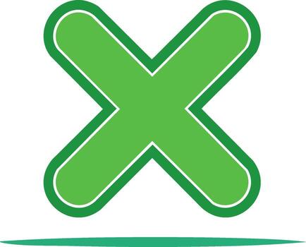 Bold green X mark icon with outline and underline, a symbol for wrong answers, closing, or cancellation vector