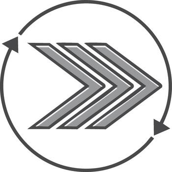 icon with forward chevrons in a rotating circular arrow symbolizing progress and continuous cycle vector