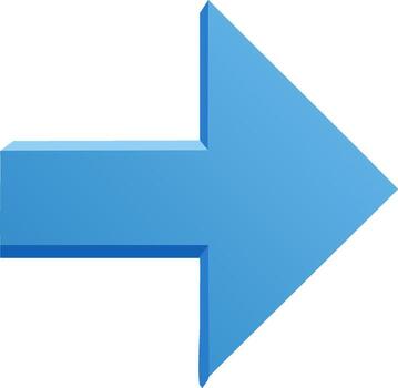 brillante azul Tres dimensional flecha señalando Derecha indicando dirección Progreso o siguiente paso vector