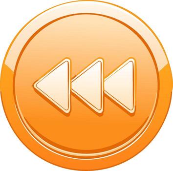 Orange Round Media Navigation Button with Triple Left Arrow Icon Illustration vector