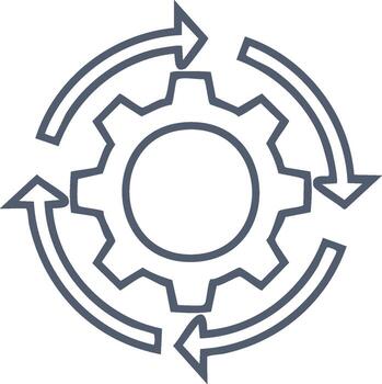Gear with circular arrows representing continuous process flow settings and system refresh vector