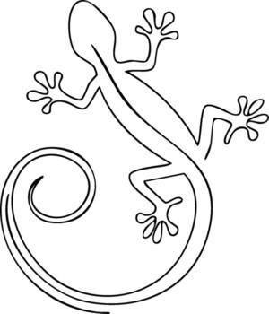 Abstract continuous line art gecko with a decorative swirling tail vector