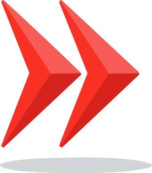 Red 3D double chevron arrows icon pointing right fast forward symbol vector