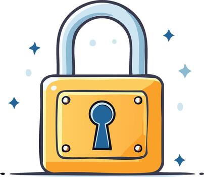 encantador dibujado a mano candado icono simbolizando proteccion seguridad y datos cifrado con un caricaturesco apelación para seguro diseño proyectos vector