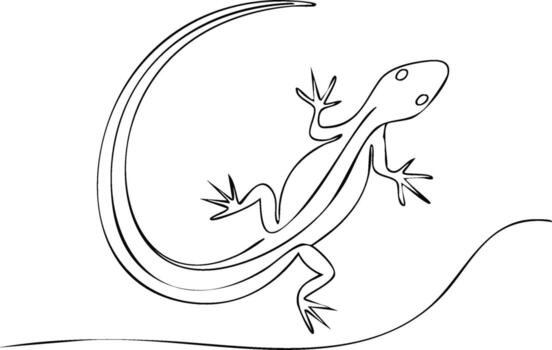 Lizard standing on a wave single continuous line art outline drawing illustration vector