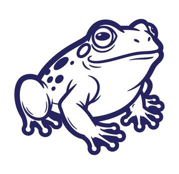 illustration of a blue outline cartoon frog on a white background vector