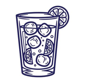 Refreshing summer drink with lemon slices and ice cubes in a simple outline illustration vector