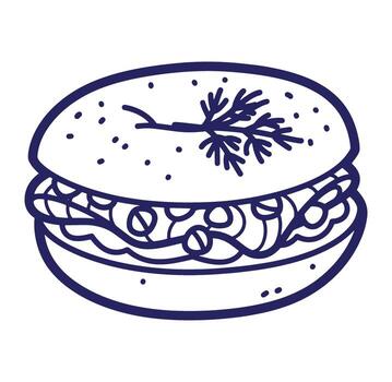 illustration of a delicious bagel sandwich garnished with fresh herbs and spices vector