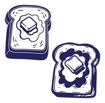 Two slices of bread with butter illustration in a minimalistic linear style vector