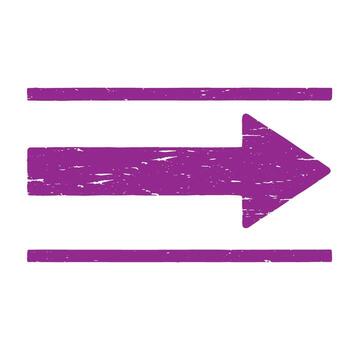 Purple grunge arrow pointing right between parallel lines on white background vector