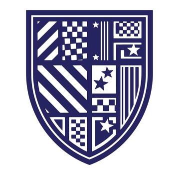 Elegant detailed shield design featuring stripes checkered patterns and star embellishments on white background vector