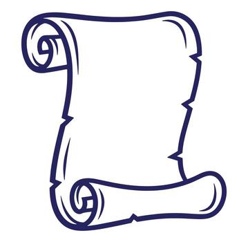 Antique scroll parchment document with rolled edges and torn borders in outline vector